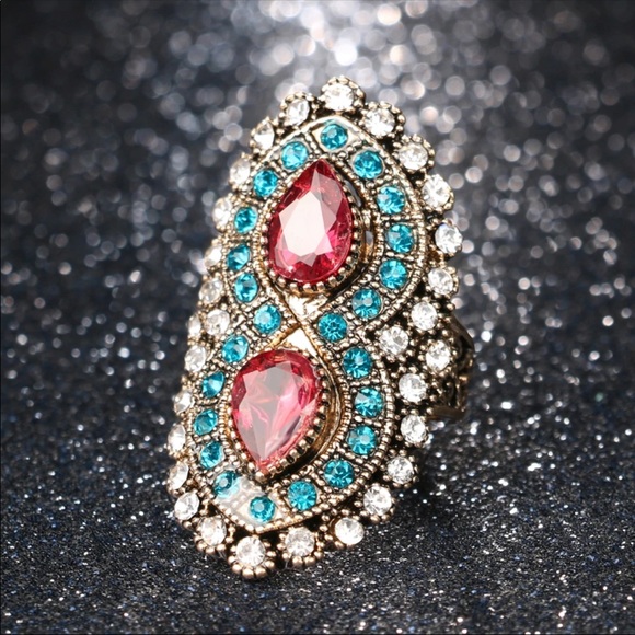 💍💎Bohemian Ornate  Mosaic Jeweled Ring 💎💍 - Picture 1 of 4